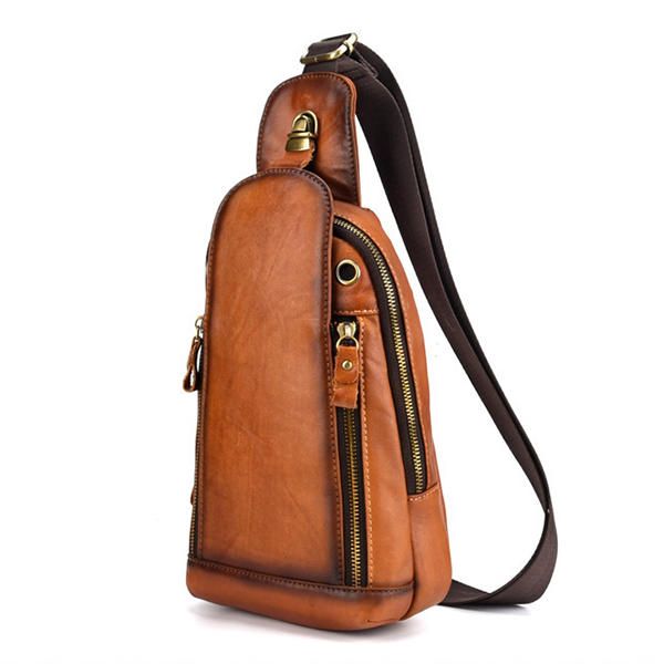 Bolso Bandolera De Cuero Genuino Vintage Cepillado Para Hombre