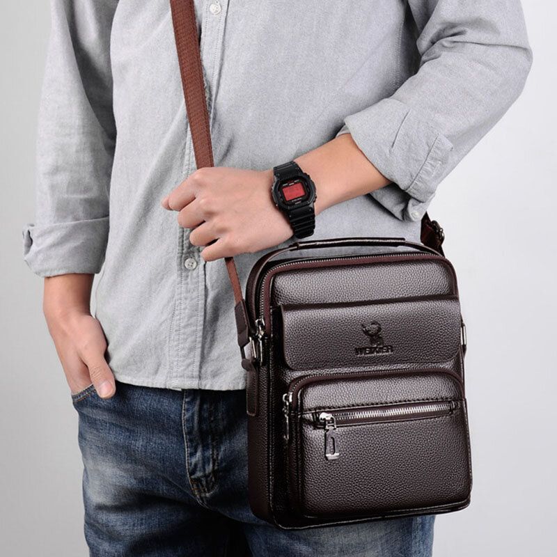 Bolso Bandolera De Cuero De Imitación Para Hombre Busienss Retro Multi-carry Handbag