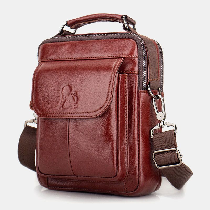 Bolso Bandolera De Cuero De Negocios Retro De Cuero Genuino Para Hombre