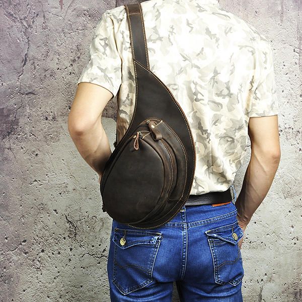 Bolso Bandolera De Gran Capacidad En Piel Auténtica Para Hombre