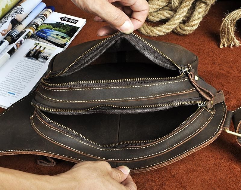 Bolso Bandolera De Gran Capacidad En Piel Auténtica Para Hombre