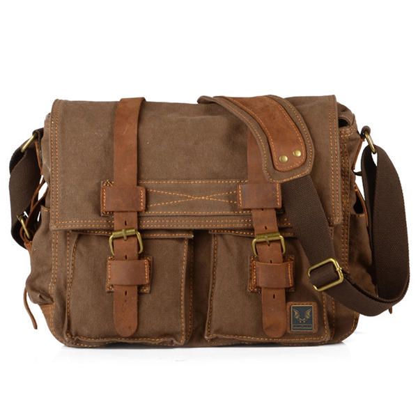 Bolso Bandolera De Hombro Informal Grande De Cuero Genuino De Lona Para Hombre