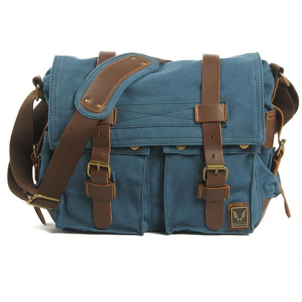 Bolso Bandolera De Hombro Informal Grande De Cuero Genuino De Lona Para Hombre