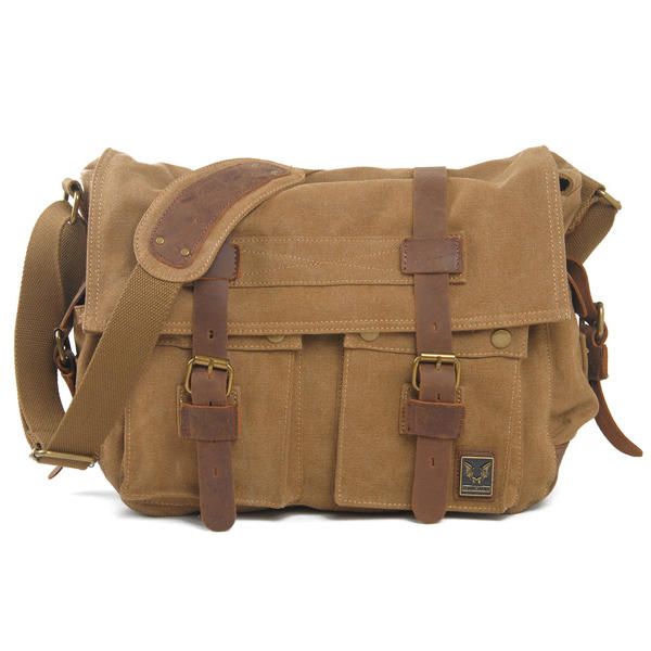 Bolso Bandolera De Hombro Informal Grande De Cuero Genuino De Lona Para Hombre