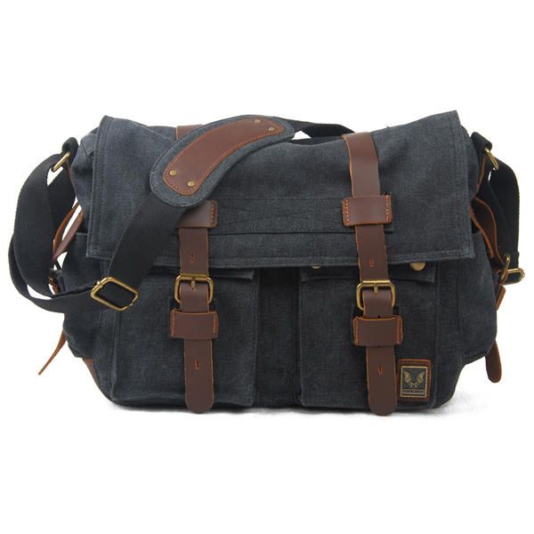 Bolso Bandolera De Hombro Informal Grande De Cuero Genuino De Lona Para Hombre