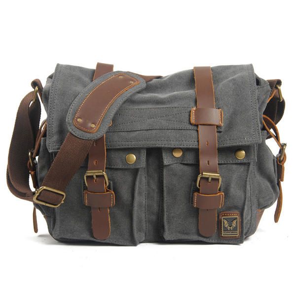 Bolso Bandolera De Hombro Informal Grande De Cuero Genuino De Lona Para Hombre