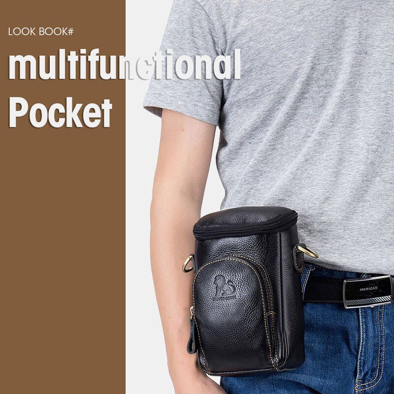 Bolso Bandolera Impermeable Multifunción Multifunción De Cuero Genuino Para Hombre Bolso Bandolera Bolso De Cintura