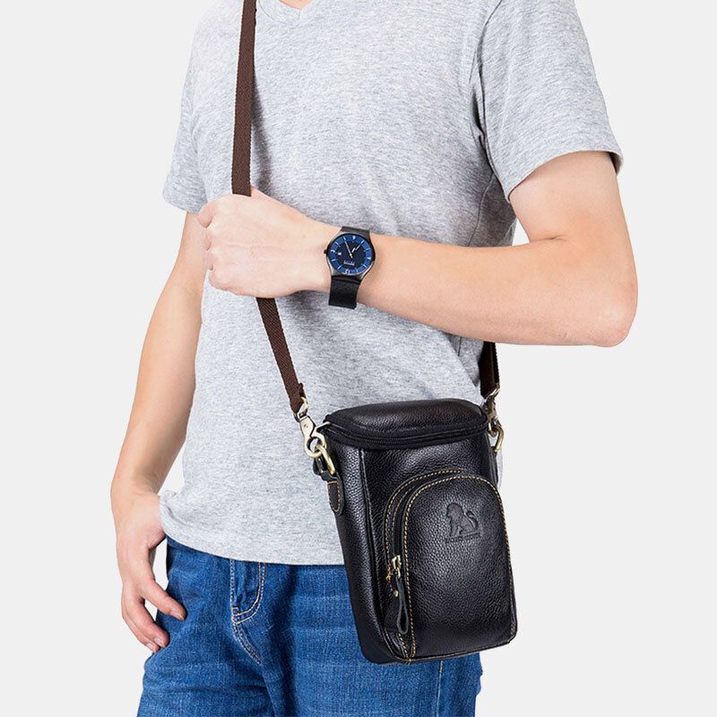 Bolso Bandolera Impermeable Multifunción Multifunción De Cuero Genuino Para Hombre Bolso Bandolera Bolso De Cintura