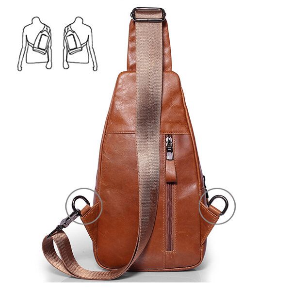 Bolso Bandolera Informal De Cuero Genuino Con Cera De Aceite Para Hombre