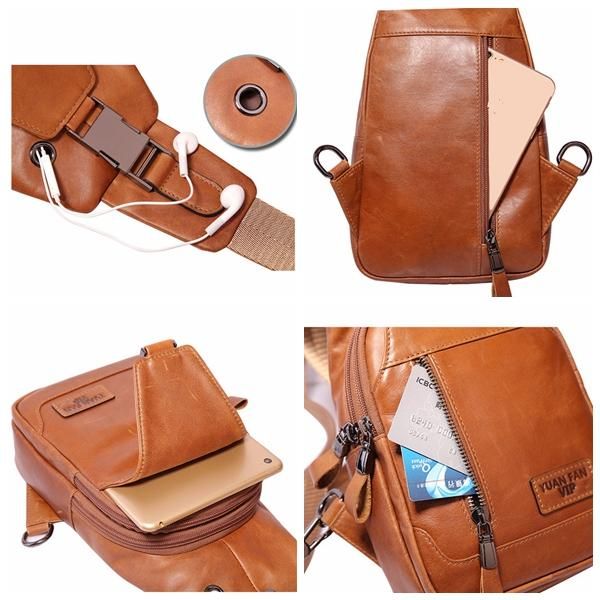 Bolso Bandolera Informal De Cuero Genuino Con Cera De Aceite Para Hombre