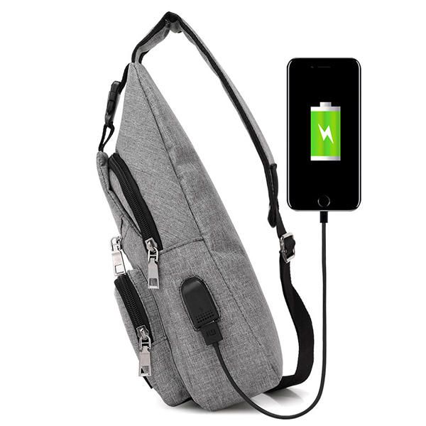 Bolso Bandolera Informal Para Hombre Bolso Bandolera De Hombro En El Pecho De Viaje Al Aire Libre Con Puerto Usb