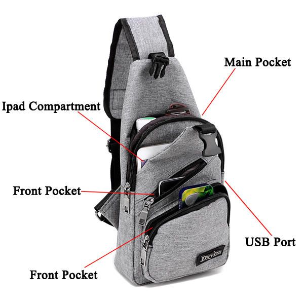 Bolso Bandolera Informal Para Hombre Bolso Bandolera De Hombro En El Pecho De Viaje Al Aire Libre Con Puerto Usb