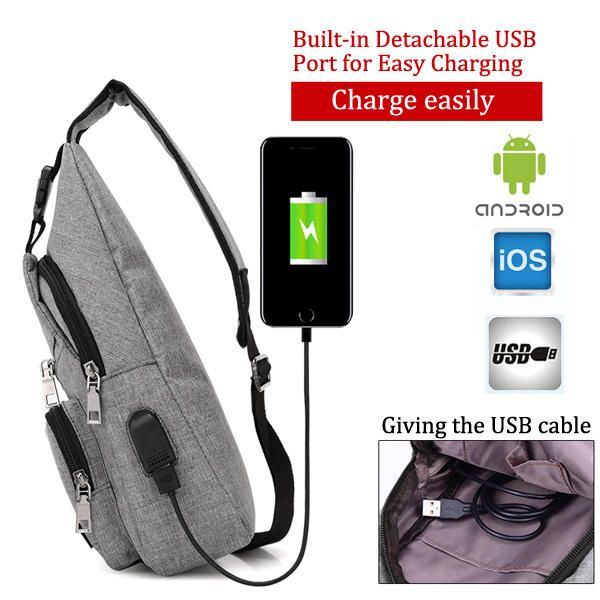 Bolso Bandolera Informal Para Hombre Bolso Bandolera De Hombro En El Pecho De Viaje Al Aire Libre Con Puerto Usb