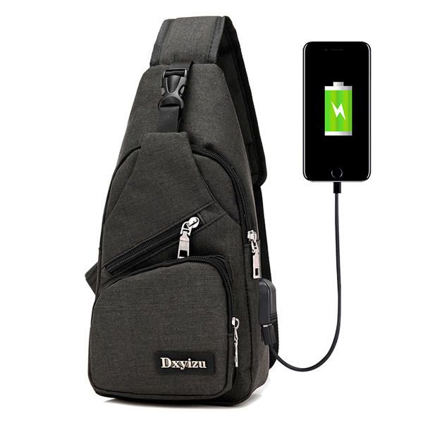 Bolso Bandolera Informal Para Hombre Bolso Bandolera De Hombro En El Pecho De Viaje Al Aire Libre Con Puerto Usb