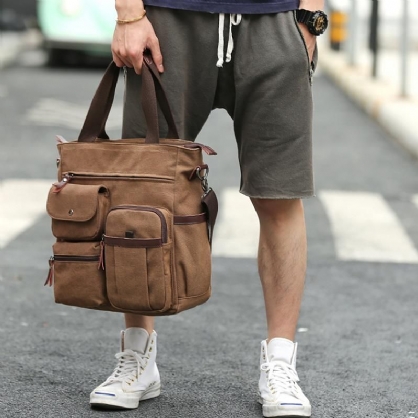 Bolso Bandolera De Lona De Gran Capacidad Con Múltiples Ranuras Para Hombre