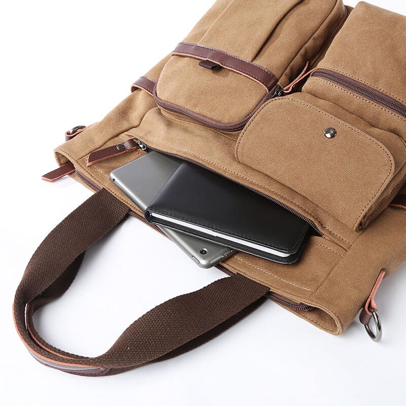 Bolso Bandolera De Lona De Gran Capacidad Con Múltiples Ranuras Para Hombre