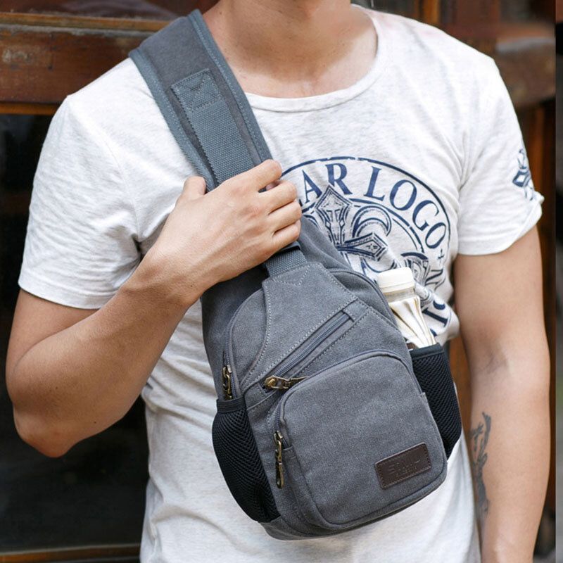 Bolso Bandolera De Lona Vintage Para Hombre Bolso Bandolera Bolso En El Pecho