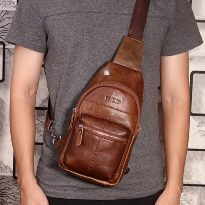 Bolso Bandolera Marrón De Cuero Genuino Para Hombre Bolso Bandolera De Viaje Bolso Bandolera