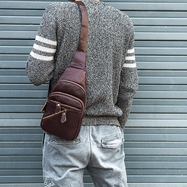 Bolso Bandolera De Moda De Cuero Genuino Para Hombre