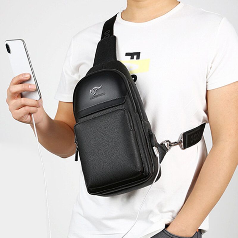 Bolso Bandolera De Moda De Piel Sintética Para Hombre Bolso Bandolera Con Puerto De Carga Usb