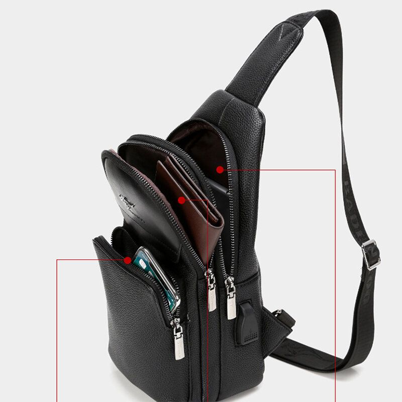 Bolso Bandolera De Moda De Piel Sintética Para Hombre Bolso Bandolera Con Puerto De Carga Usb