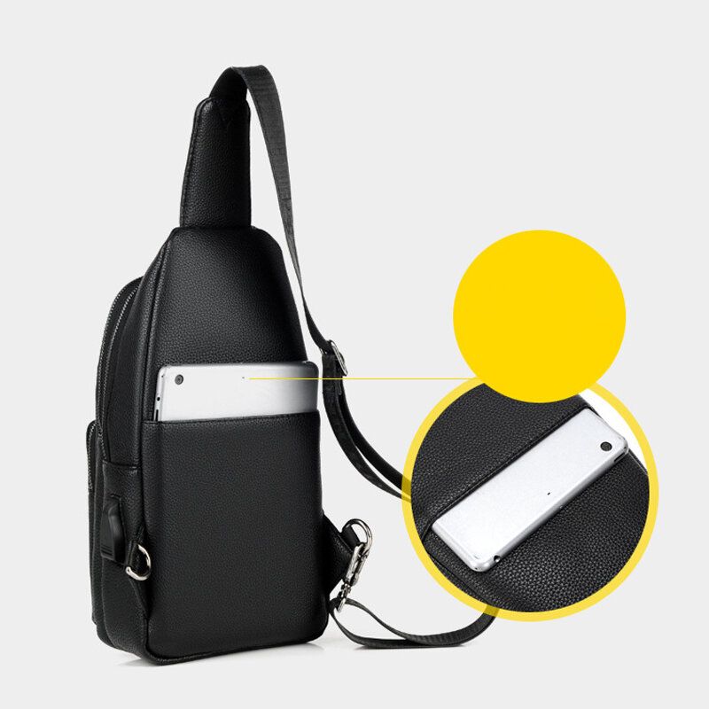 Bolso Bandolera De Moda De Piel Sintética Para Hombre Bolso Bandolera Con Puerto De Carga Usb