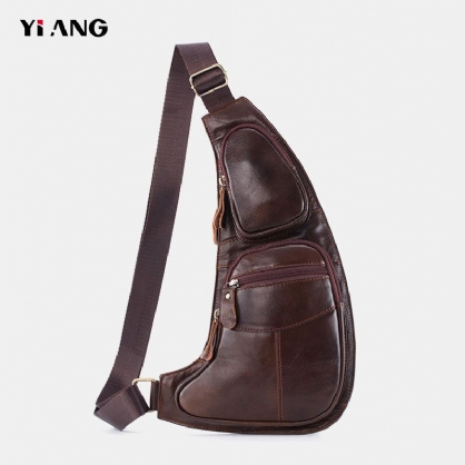 Bolso Bandolera Multibolsillos De Cuero Genuino Para Hombre Bolso Bandolera Para Exteriores