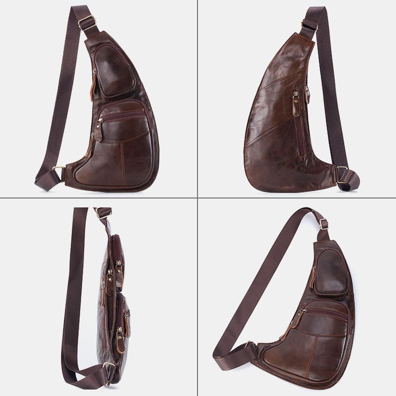 Bolso Bandolera Multibolsillos De Cuero Genuino Para Hombre Bolso Bandolera Para Exteriores