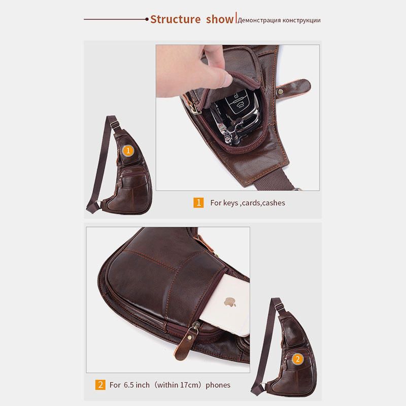 Bolso Bandolera Multibolsillos De Cuero Genuino Para Hombre Bolso Bandolera Para Exteriores