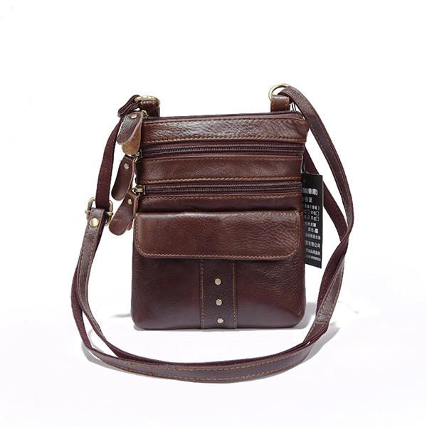 Bolso Bandolera Multibolsillos De Cuero Genuino Para Hombre Bolso Vintage