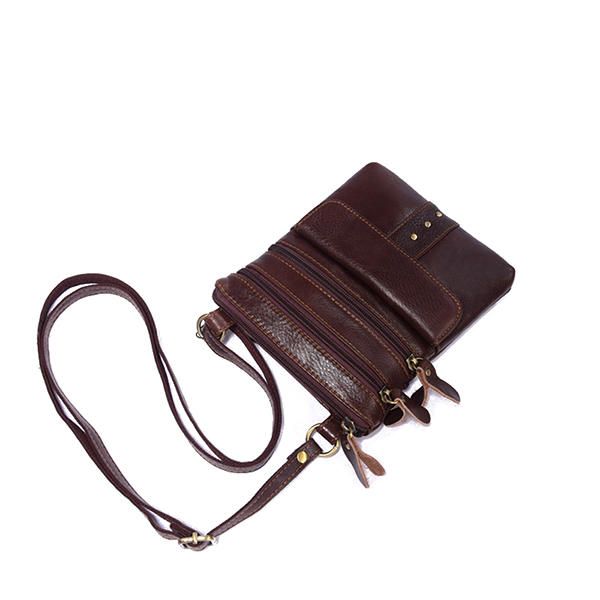 Bolso Bandolera Multibolsillos De Cuero Genuino Para Hombre Bolso Vintage