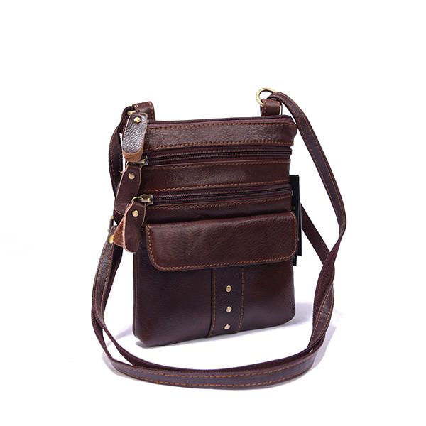 Bolso Bandolera Multibolsillos De Cuero Genuino Para Hombre Bolso Vintage