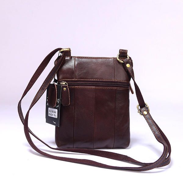 Bolso Bandolera Multibolsillos De Cuero Genuino Para Hombre Bolso Vintage