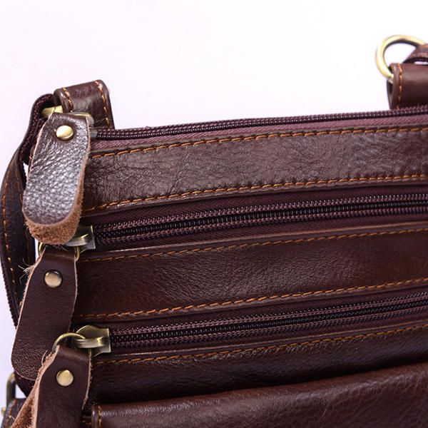 Bolso Bandolera Multibolsillos De Cuero Genuino Para Hombre Bolso Vintage