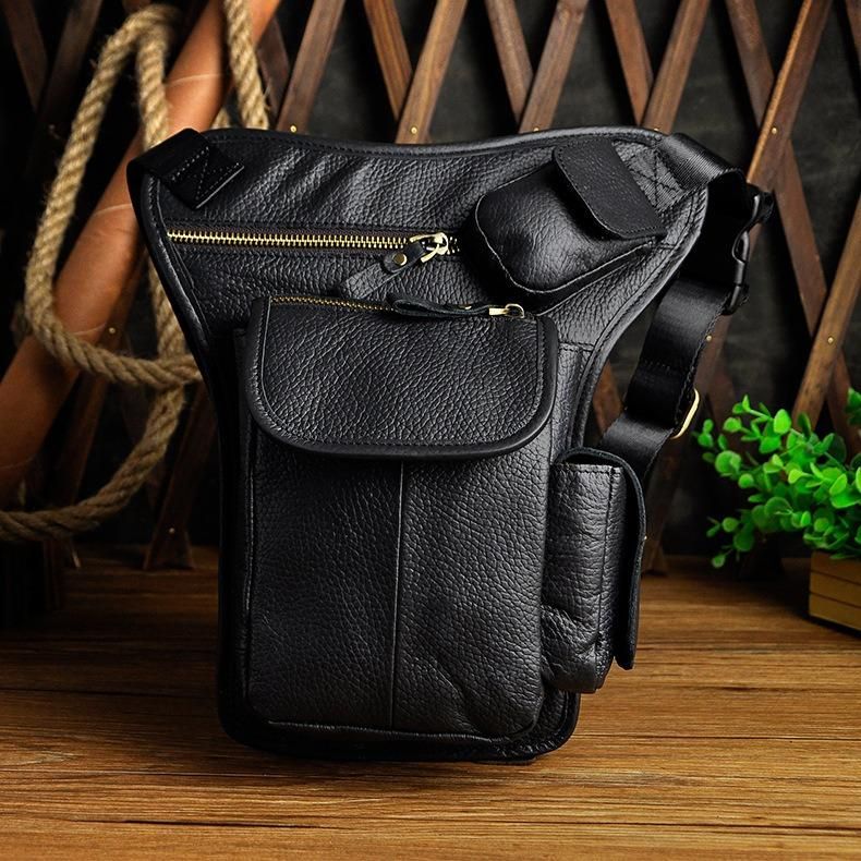 Bolso Bandolera Multibolsillos Vintage De Piel Auténtica Para Hombre