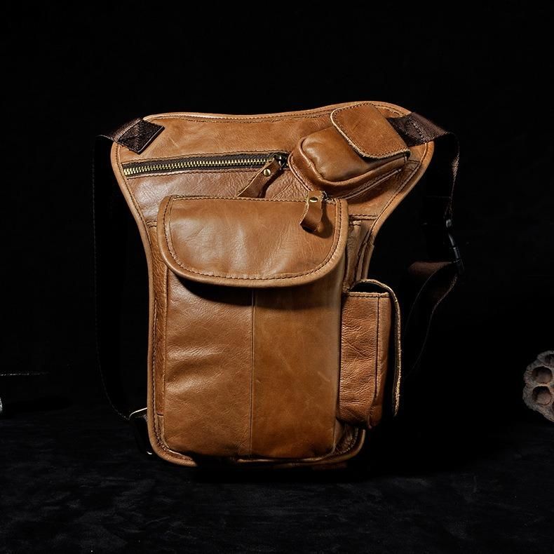 Bolso Bandolera Multibolsillos Vintage De Piel Auténtica Para Hombre