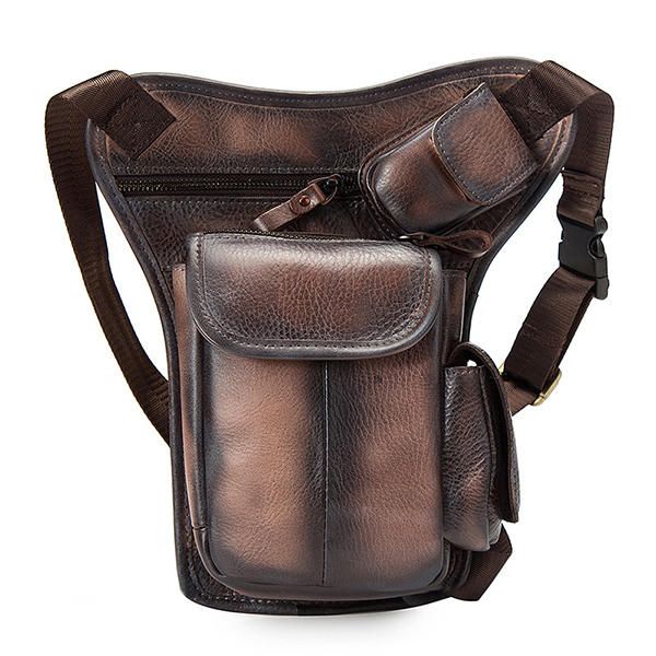 Bolso Bandolera Multibolsillos Vintage De Piel Auténtica Para Hombre