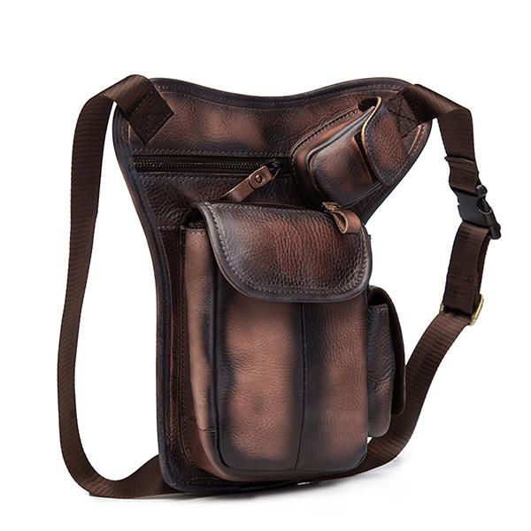 Bolso Bandolera Multibolsillos Vintage De Piel Auténtica Para Hombre