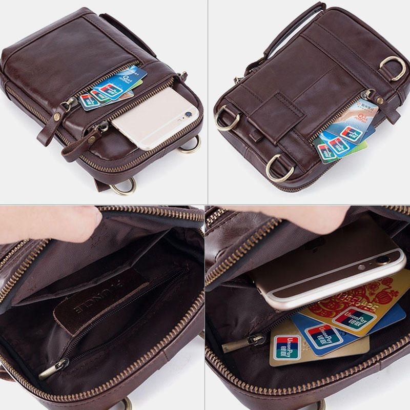 Bolso Bandolera Multicapa De Cuero Genuino Para Hombre Bolso De Cintura Bolso De Hombro Bolso Para Teléfono