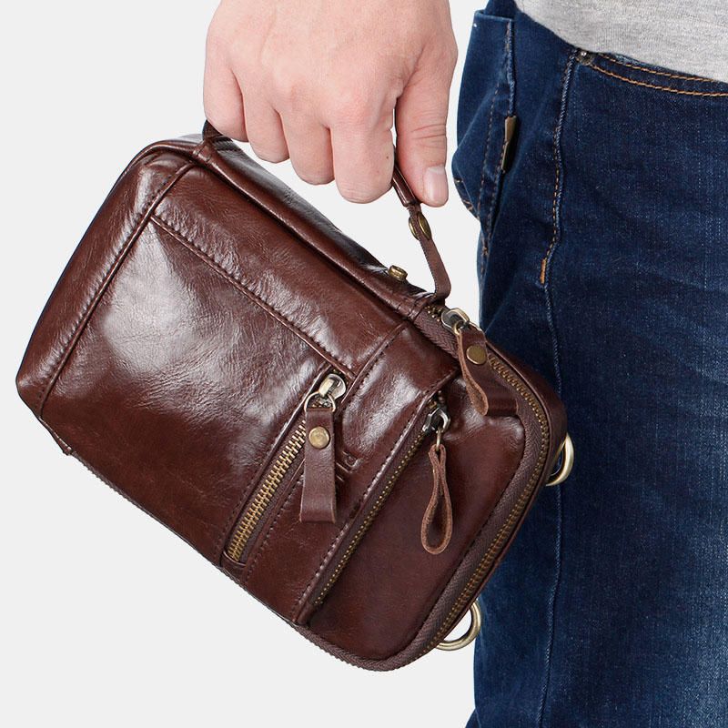 Bolso Bandolera Multicapa De Cuero Genuino Para Hombre Bolso De Cintura Bolso De Hombro Bolso Para Teléfono