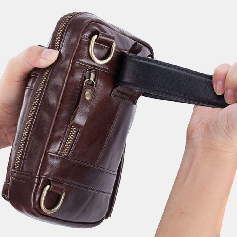 Bolso Bandolera Multicapa De Cuero Genuino Para Hombre Bolso De Cintura Bolso De Hombro Bolso Para Teléfono