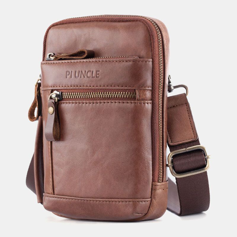 Bolso Bandolera Multicapa De Cuero Genuino Para Hombre Bolso De Cintura Bolso De Hombro Bolso Para Teléfono