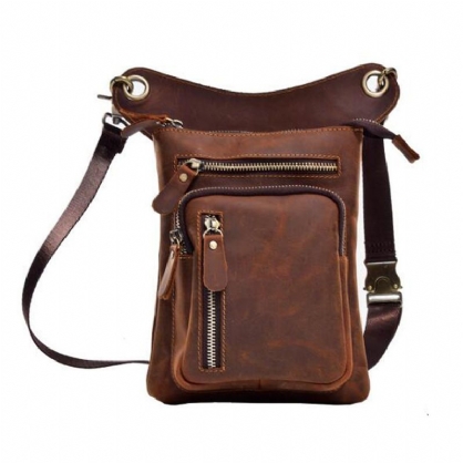 Bolso Bandolera Multifuncional De Cuero Genuino Vintage De 8 Pulgadas Para Teléfono Bolso De Cintura Bolso De Pierna Bolso Cruzado Para Hombres