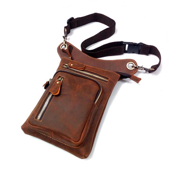 Bolso Bandolera Multifuncional De Cuero Genuino Vintage De 8 Pulgadas Para Teléfono Bolso De Cintura Bolso De Pierna Bolso Cruzado Para Hombres