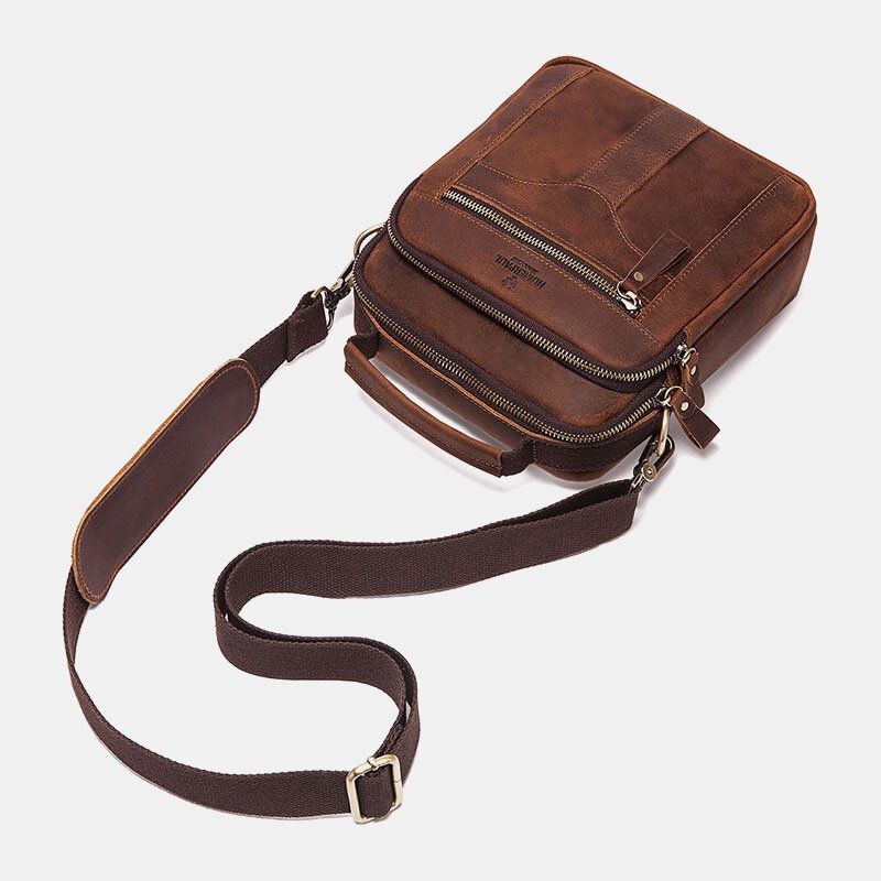 Bolso Bandolera Multifuncional De Gran Capacidad Con Cremallera De Cuero Genuino Para Hombre Bolso Bandolera