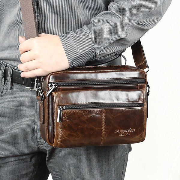 Bolso Bandolera De Negocios De Cuero Genuino Para Hombre