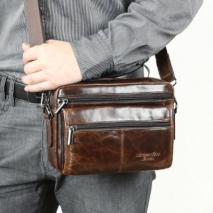 Bolso Bandolera De Negocios De Cuero Genuino Para Hombre