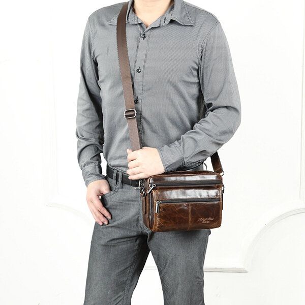 Bolso Bandolera De Negocios De Cuero Genuino Para Hombre