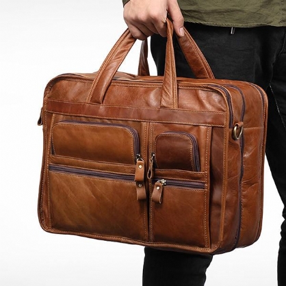 Bolso Bandolera De Negocios De Gran Capacidad De Cuero Genuino Vintage Para Hombre