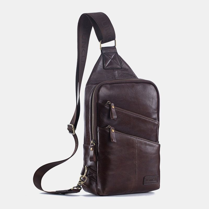 Bolso Bandolera De Negocios Informal De Cuero Genuino Para Hombres Bolso De Pecho Al Aire Libre